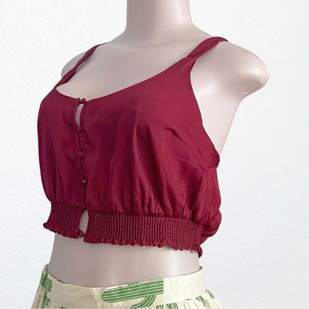 Free People Intimate You Honey Brami Satin Cami Top SZ S Pomegranate
